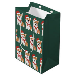 Weihnachts-Corgi-Santa-Hut - Reiches Waldgrün Mittlere Geschenktüte