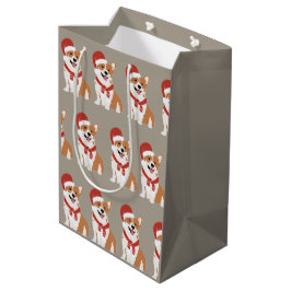 Weihnachts-Corgi-Santa-Hut - Sophisticated Taupe Mittlere Geschenktüte