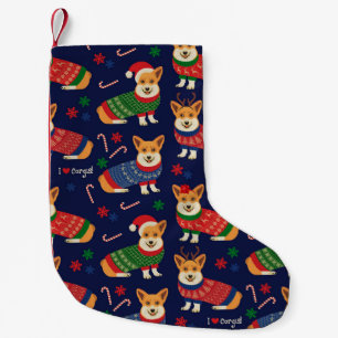 Weihnachts-Corgis: Festliche Vintage-Illustration. Kleiner Weihnachtsstrumpf