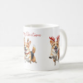 Weihnachts-Corgis mit Rentier-Geweih Kaffeetasse (VorderseiteRechts)