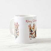 Weihnachts-Corgis mit Rentier-Geweih Kaffeetasse (Vorderseite Links)