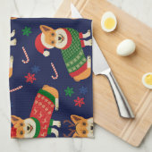 Weihnachts-Corgis: Vintage Illustration. Geschirrtuch (Viertel Falte)