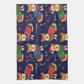 Weihnachts-Corgis: Vintage Illustration. Geschirrtuch (Vertikal)