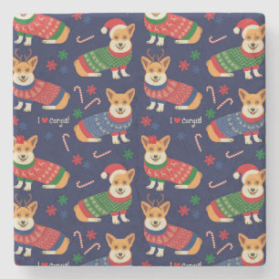 Weihnachts-Corgis: Vintage Illustration. Steinuntersetzer
