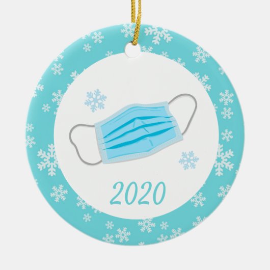Weihnachts Coronavirus Maske Covid 2020 Keramik Ornament (Vorne)
