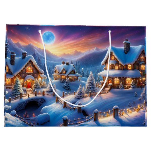 Weihnachts Cottage Große Geschenktüte (Rückseite)