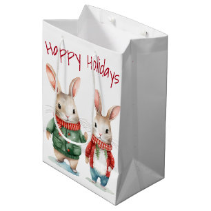 Weihnachts-Cottontail-Hasen-Paar Mittlere Geschenktüte