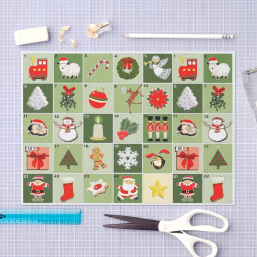 Weihnachts Countdown Advent Kalender Umhüllungspap Seidenpapier (Handwerk)