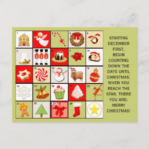 Weihnachts-Countdown-Grußkarten Feiertagspostkarte