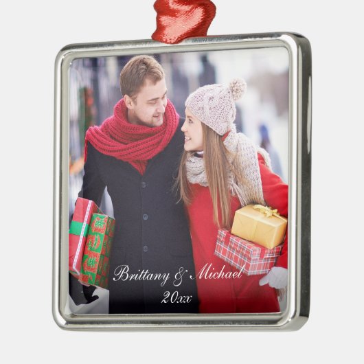 Weihnachts Couple Foto Ornament Jahr WSq (Links)