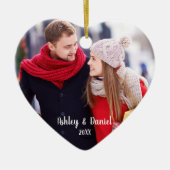 Weihnachts-Couple-Foto Rotes Herz Keramik Ornament (Vorne)