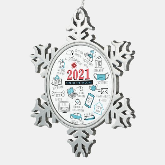 Weihnachts-Covid-Impfjahr Sake Schneeflocken Zinn-Ornament (Rechts)