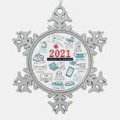 Weihnachts-Covid-Impfjahr Sake Schneeflocken Zinn-Ornament (Vorderseite)