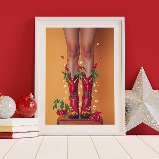 Weihnachts Cowboy Boots Poster Wall Art