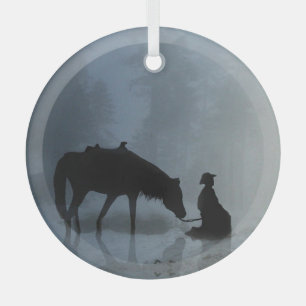 Weihnachts-Cowboy und Pferd Ornament Aus Glas