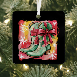 Weihnachts-Cowgirl-Stiefel Preppy Western Coquette Ornament Aus Metall