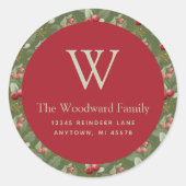 Weihnachts Cranberry Greenerity Pattern Adresse Runder Aufkleber (Vorderseite)