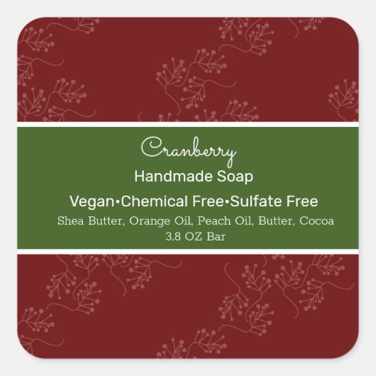 Weihnachts Cranberry Handmade Soap Branding Quadratischer Aufkleber (Vorderseite)