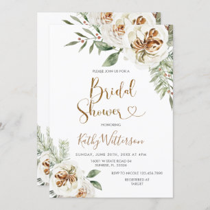 Weihnachts-Creamy White Winter Floral Brautparty Einladung
