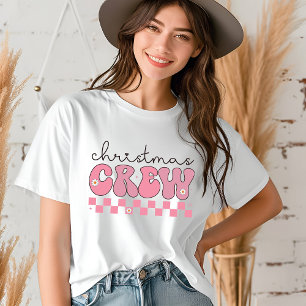 Weihnachts-Crew Groovy Retro Pink Typografie Tri-Blend Shirt