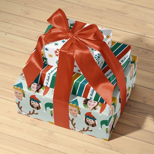 Weihnachts-Crew Sechs Foto Custom Gift Wrap Geschenkpapier Set