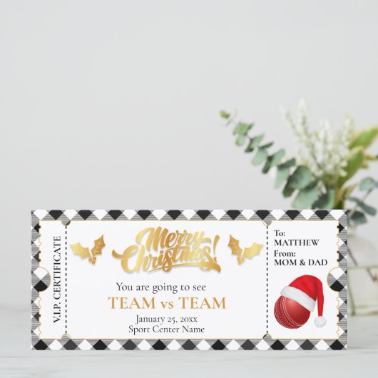 Weihnachts-Cricket-Ticket, Überraschungsgutschein (Stehend Vorderseite)