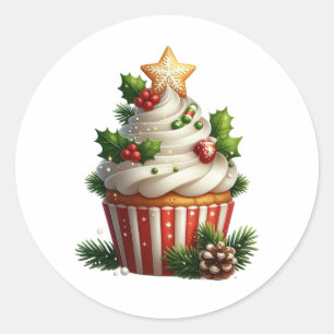 Weihnachts-Cupcake Einfach Saisonabhängig Runder Aufkleber