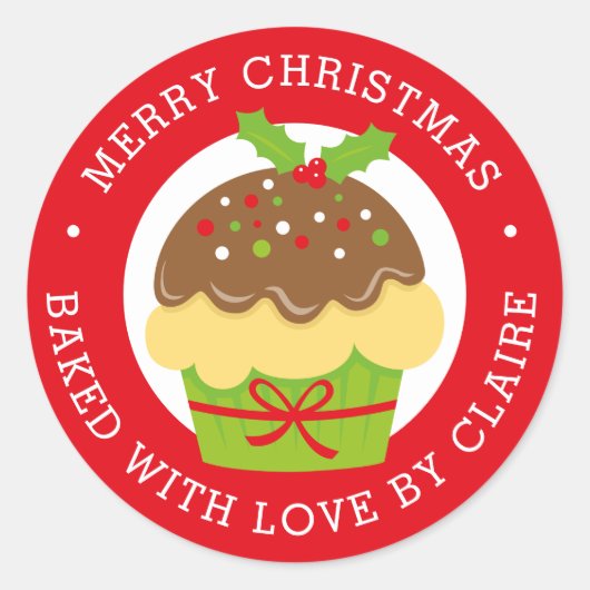 Weihnachts Cupcake Personalisierte Zuhause Backen Runder Aufkleber (Vorderseite)