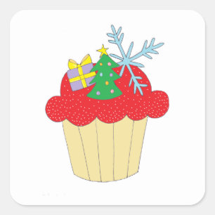 Weihnachts-Cupcake Quadratischer Aufkleber