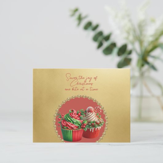 Weihnachts-Cupcakes Genießen Sie die Freude Postkarte (Stehend Vorderseite)