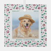 Weihnachts Custom Dog Foto Niedlich Paw Prints Pet Ornament Aus Glas (Vorderseite)