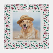 Weihnachts Custom Dog Foto Niedlich Paw Prints Pet Ornament Aus Glas (Rückseite)