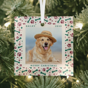 Weihnachts Custom Dog Foto Niedlich Paw Prints Pet Ornament Aus Glas