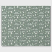 Weihnachts Custom Family Name Sage Green Geschenkpapier (Flach)
