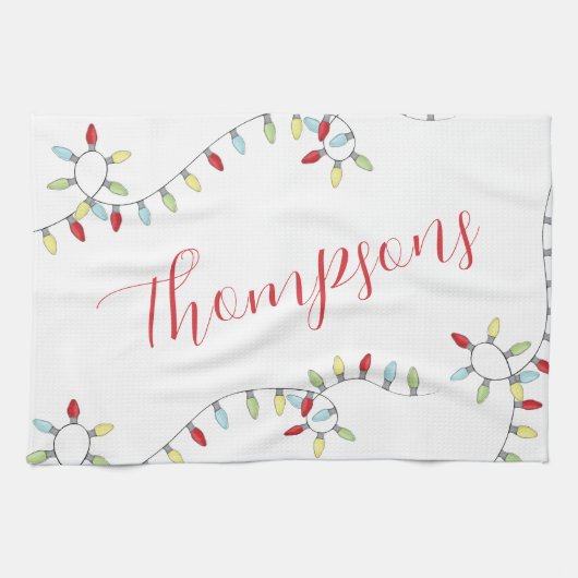 Weihnachts Custom Family Name String Lichter Geschirrtuch (Horizontal)
