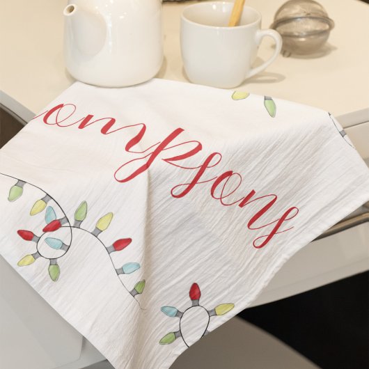 Weihnachts Custom Family Name String Lichter Geschirrtuch