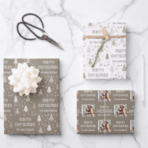 Weihnachts Custom Foto Familienname Taupe Geschenkpapier Set