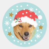 Weihnachts Custom Foto Weihnachtsmannmütze Funny B Runder Aufkleber (Vorderseite)