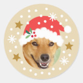 Weihnachts Custom Foto Weihnachtsmannmütze Funny B Runder Aufkleber (Vorderseite)