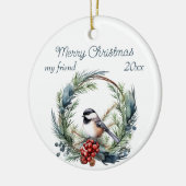 Weihnachts Custom Friend Chickadee Bird Wreath Keramik Ornament (Links)
