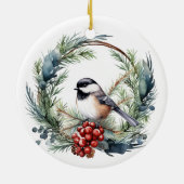 Weihnachts Custom Friend Chickadee Bird Wreath Keramik Ornament (Hinten)