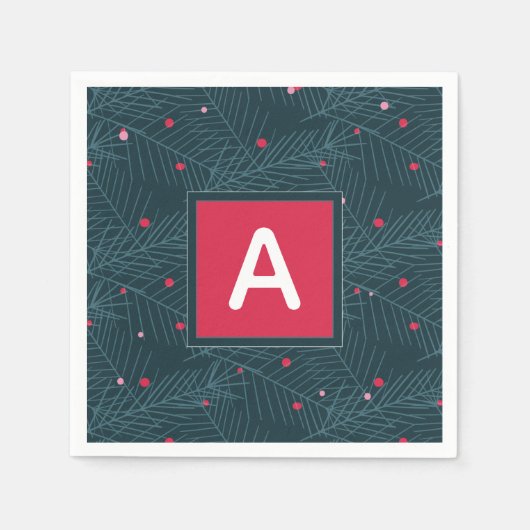 Weihnachts Custom Monogram Red Green Holiday Serviette (Vorderseite)