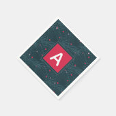 Weihnachts Custom Monogram Red Green Holiday Serviette (Ecke)