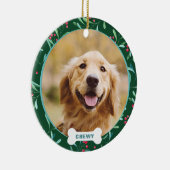 Weihnachts Custom Pet Foto Blätter Berries Keramik Ornament (Rechts)