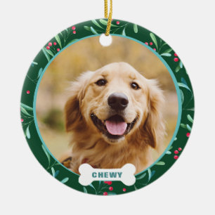 Weihnachts Custom Pet Foto Blätter Berries Keramik Ornament