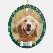 Weihnachts Custom Pet Foto Blätter Berries Keramik Ornament (Links)