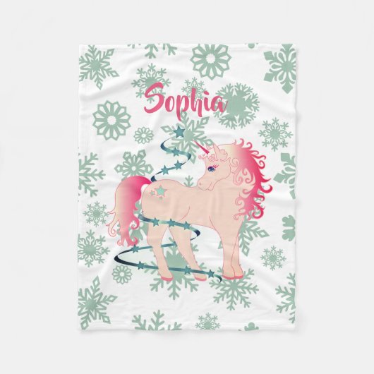 Weihnachts Custom Unicorn Girl Snowflake Fleecedecke (Vorderseite)