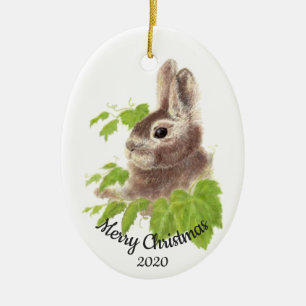 Weihnachts Custom Watercolor Bunny Rabbit Keramikornament