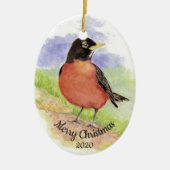 Weihnachts Custom Watercolor Robin Bird Keramikornament (Vorne)