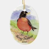 Weihnachts Custom Watercolor Robin Bird Keramikornament (Hinten)